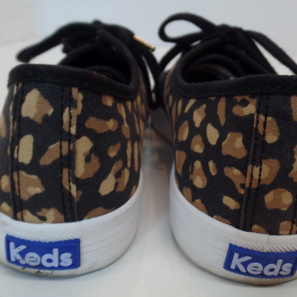Keds Leopard Print & Black Canvas Shoes Sz 8.5 Goldtone Hardware - Picture 2 of 12